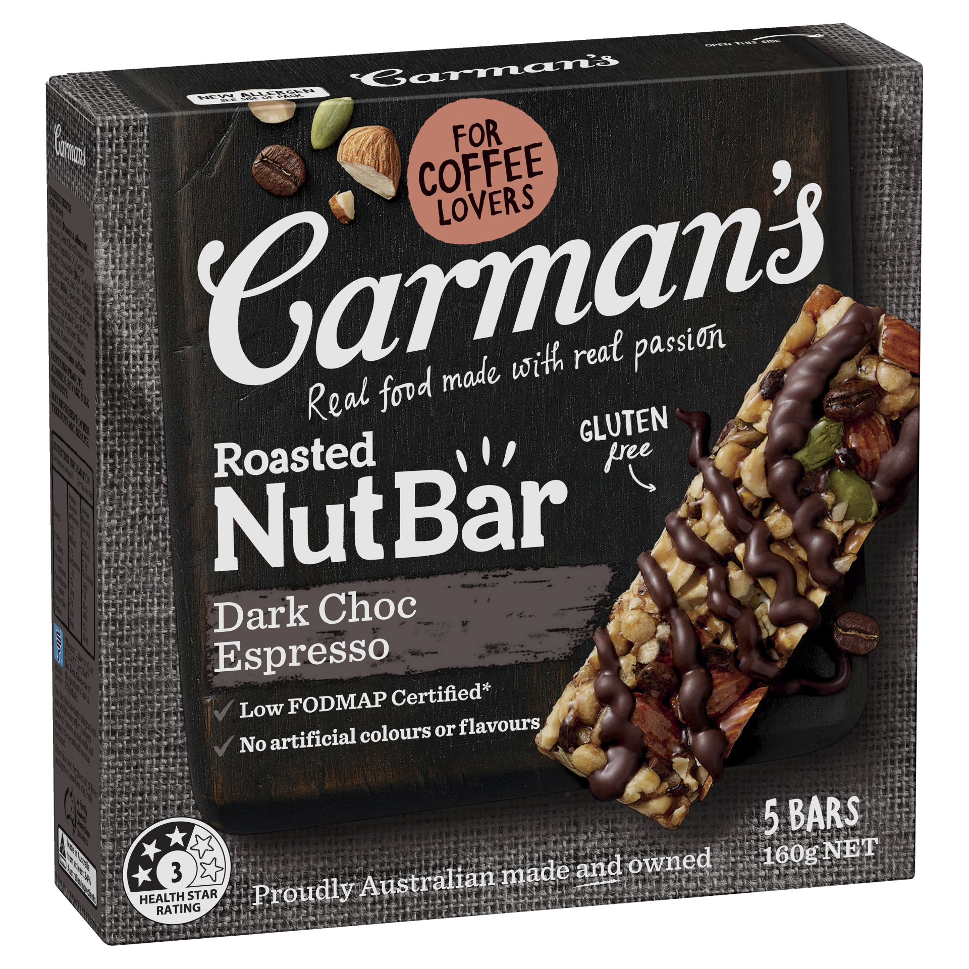 Dark Choc Espresso Nut Bars 5 Pack