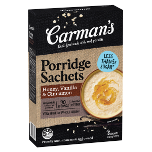 Carman's Porridge Sachets Honey, Vanilla & Cinnamon 8 Pack 320g
