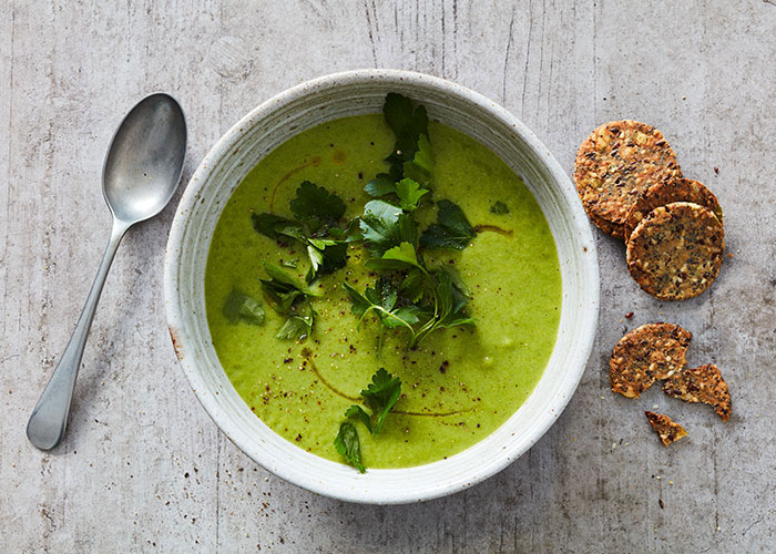 Broccoli & Pea Soup with Crackers | Carman's Kitchen