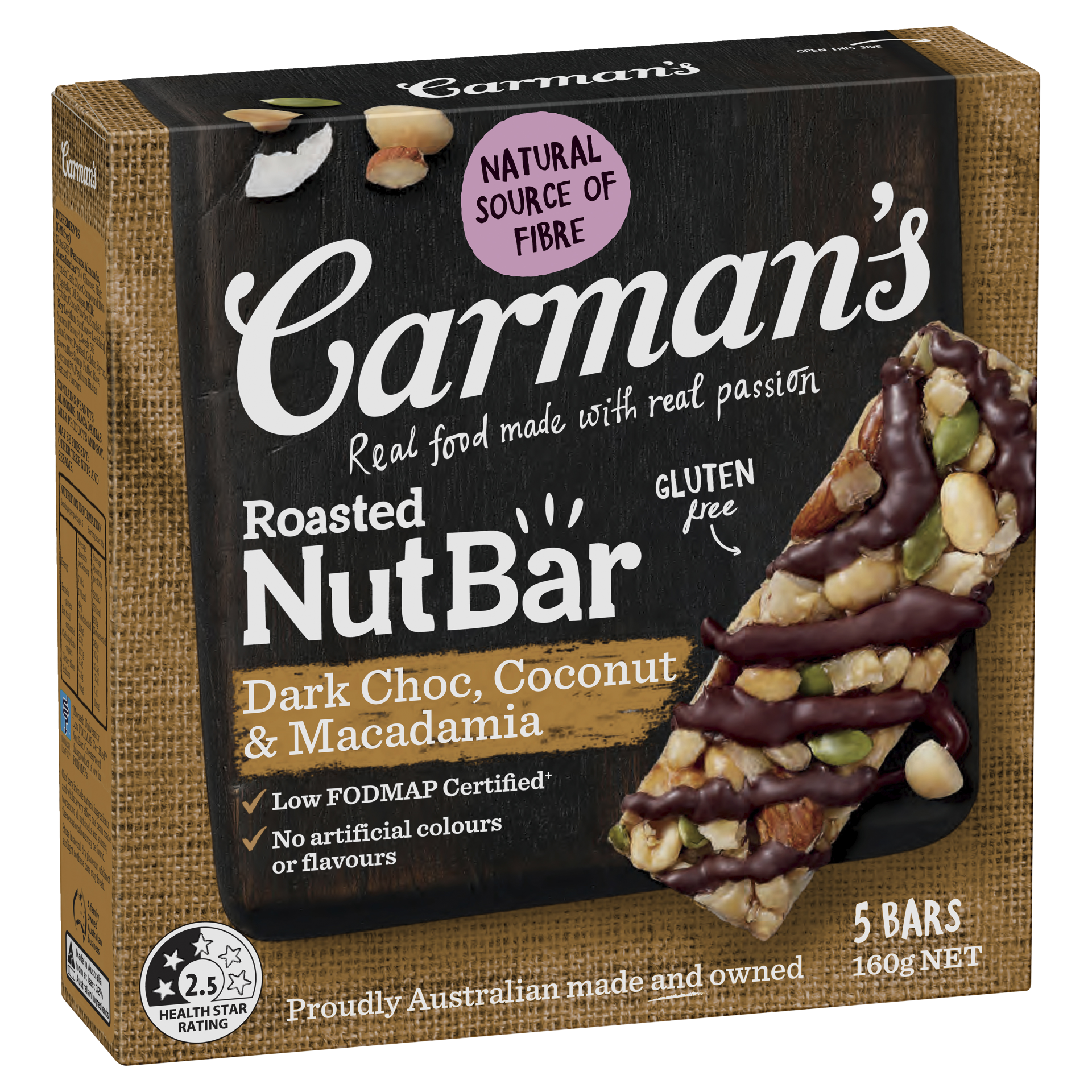Dark Choc, Coconut & Macadamia Nut Bars 5 Pack