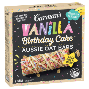 Carman's Aussie Oat Bars Vanilla Birthday Cake 6 Pack 180g