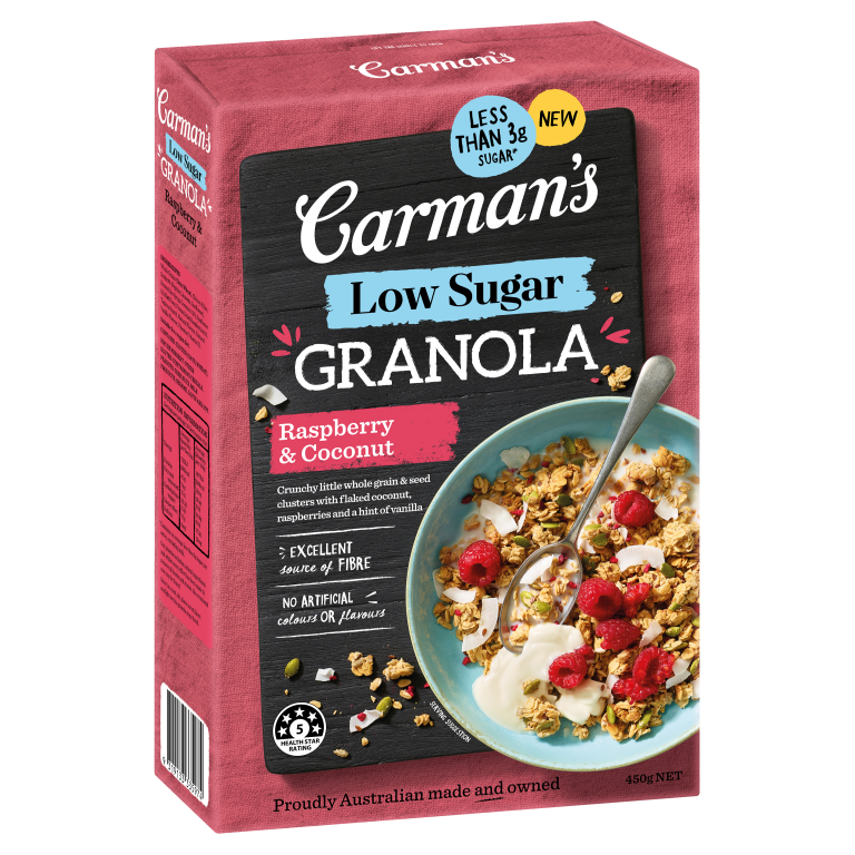 Carman’s Low Sugar Granola Raspberry & Coconut 450g0 Carman's Kitchen