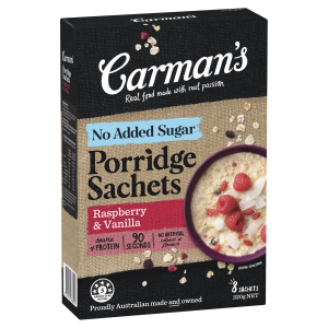 Carman's No Added Sugar Porridge Sachets Raspberry & Vanilla 8 Pack