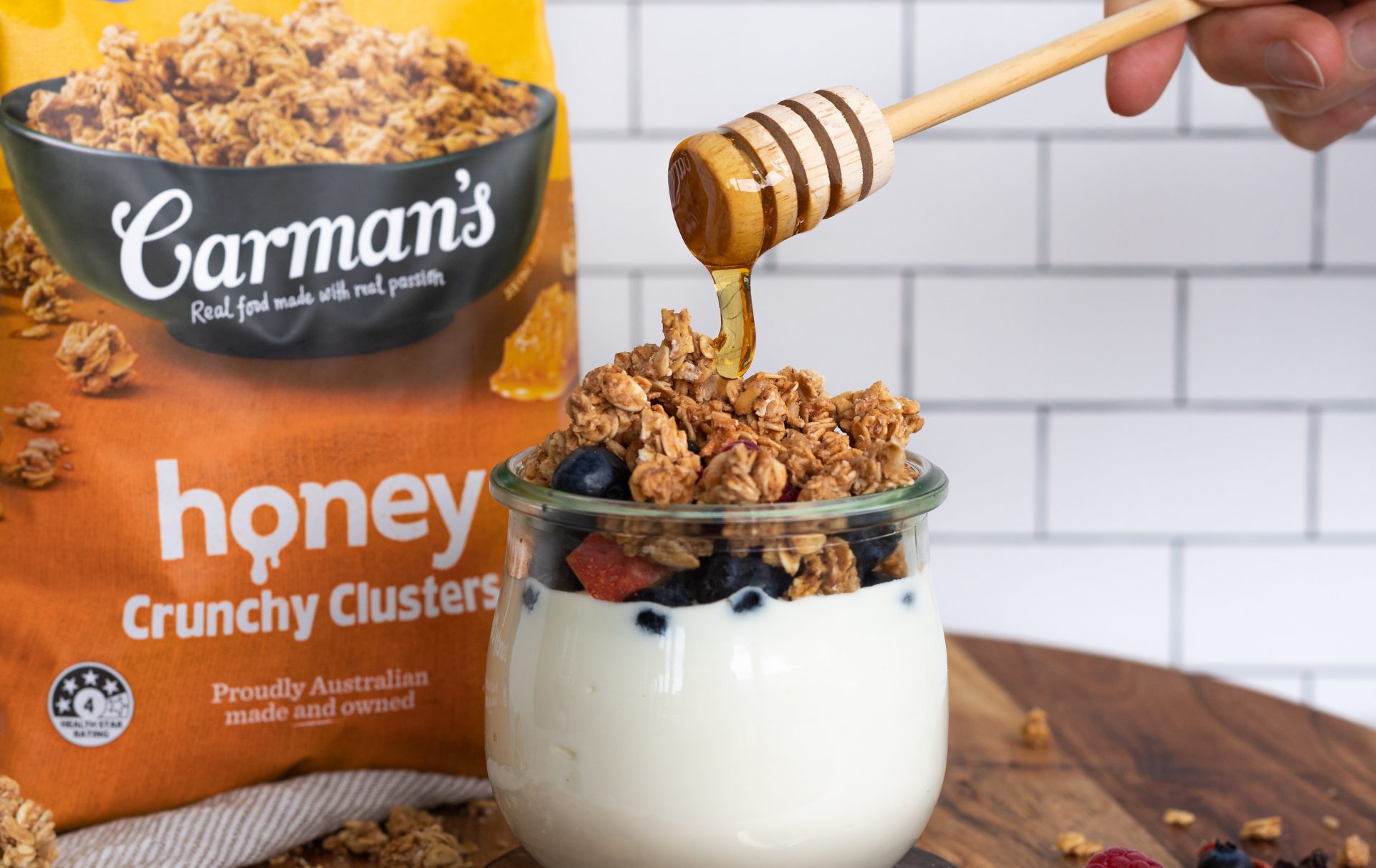 Carman's honey crunchy clusters parfait recipe