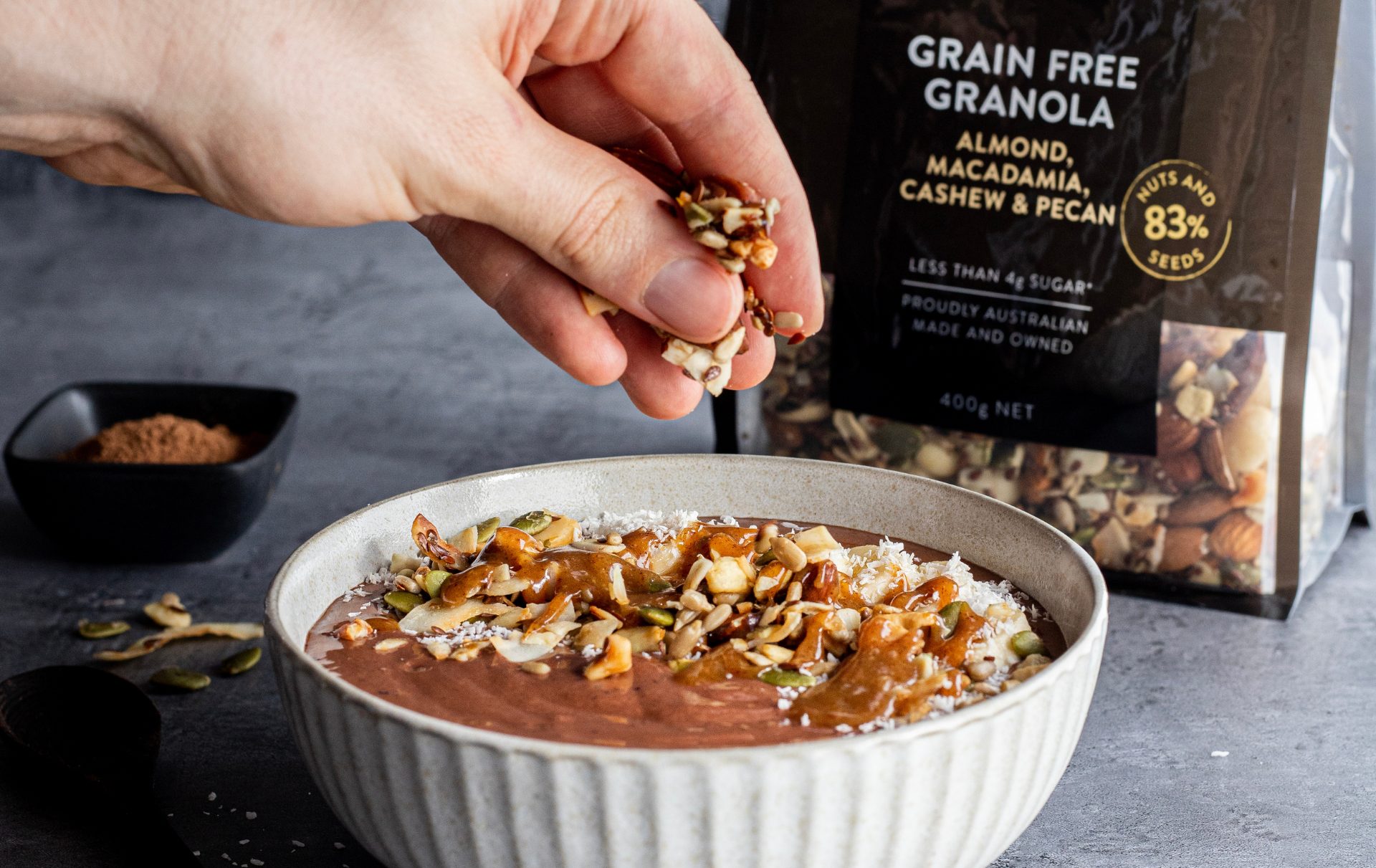 Choc smoothie bowl with grain-free granola