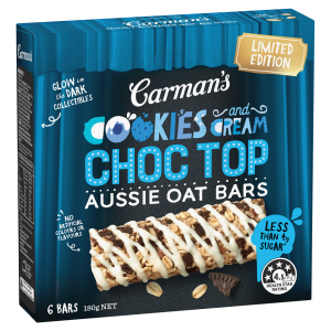 Carman's Aussie Oat Bars Cookies and Cream Choc Top Limited Edition 180g-
