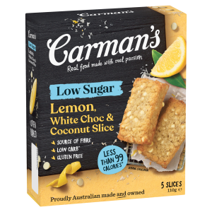 Carman's Low Sugar Lemon, White Choc & Coconut Slice 5 Pack 110g
