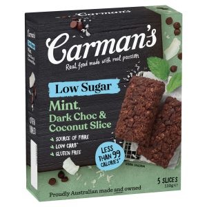Carman's Low Sugar Mint, Dark Choc & Coconut Slice 110g